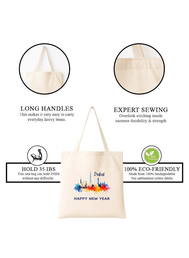 PRINTSHOP4ME New Year Cotton Bag With Dubai Design-Eco-Friendly Canvas Cotton Tote Bag With Printed For Women-Reusable Bag,Party Gift Idea And Cotton Gift Bag - Image 5